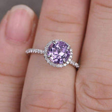 Load image into Gallery viewer, 14Kt Gold Solitaire Round Shape Amethyst, Natural Diamond Engagement/Wedding Ring