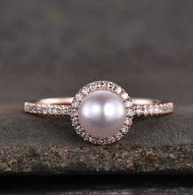 Load image into Gallery viewer, 14Kt Rose gold designer Pearl diamond ring by diamtrendz