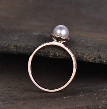 Load image into Gallery viewer, 14Kt Rose gold designer Pearl diamond ring by diamtrendz
