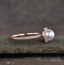 Load image into Gallery viewer, 14Kt Rose gold designer Pearl diamond ring by diamtrendz