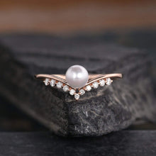 Load image into Gallery viewer, 14Kt Rose gold designer Pearl diamond ring by diamtrendz