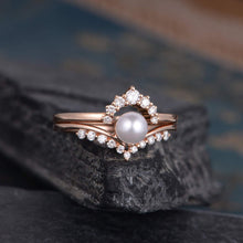 Load image into Gallery viewer, 14Kt Rose gold designer Pearl diamond ring by diamtrendz