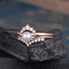 Load image into Gallery viewer, 14Kt Rose gold designer Pearl diamond ring by diamtrendz