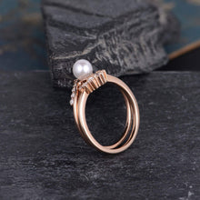 Load image into Gallery viewer, 14Kt Rose gold designer Pearl diamond ring by diamtrendz