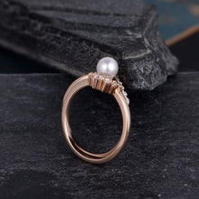 Load image into Gallery viewer, 14Kt Rose gold designer Pearl diamond ring by diamtrendz