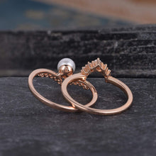 Load image into Gallery viewer, 14Kt Rose gold designer Pearl diamond ring by diamtrendz