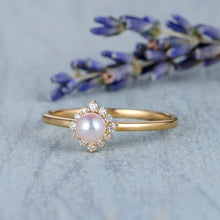 Load image into Gallery viewer, 14Kt Rose gold Pearl diamond ring by diamtrendz