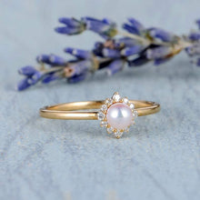 Load image into Gallery viewer, 14Kt Rose gold Pearl diamond ring by diamtrendz
