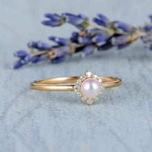 Load image into Gallery viewer, 14Kt Rose gold Pearl diamond ring by diamtrendz