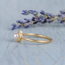 Load image into Gallery viewer, 14Kt Rose gold Pearl diamond ring by diamtrendz