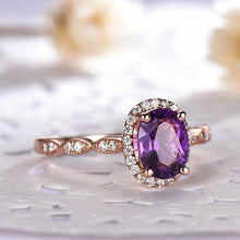 Load image into Gallery viewer, 14Kt Rose gold designer Amethyst diamond ring by diamtrendz