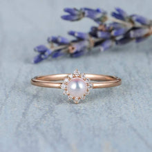 Load image into Gallery viewer, 14Kt Rose gold Pearl diamond ring by diamtrendz