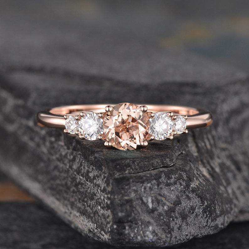 14Kt Gold Solitaire Morganite Natural Diamond Engagement Wedding Ring