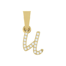 Load image into Gallery viewer, yellow gold alphabet initial letter 'u' diamond pendant - 1