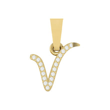 Load image into Gallery viewer, yellow gold alphabet initial letter 'v' diamond pendant - 1