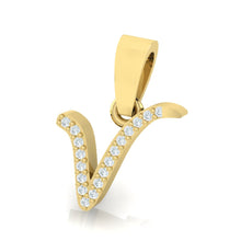Load image into Gallery viewer, yellow gold alphabet initial letter 'v' diamond pendant - 2