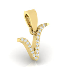 Load image into Gallery viewer, yellow gold alphabet initial letter &#39;v&#39; diamond pendant - 3
