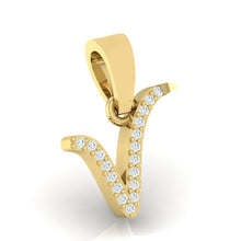 Load image into Gallery viewer, yellow gold alphabet initial letter 'v' diamond pendant - 3