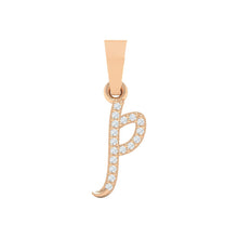 Load image into Gallery viewer, rose gold alphabet initial letter &#39;p&#39; diamond pendant - 1
