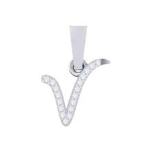 Load image into Gallery viewer, white gold alphabet initial letter 'v' diamond pendant - 1