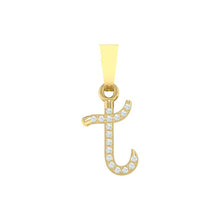 Load image into Gallery viewer, yellow gold alphabet initial letter 't' diamond pendant - 1