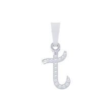 Load image into Gallery viewer, white gold alphabet initial letter &#39;t&#39; diamond pendant - 1
