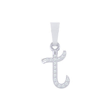 Load image into Gallery viewer, white gold alphabet initial letter 't' diamond pendant - 1