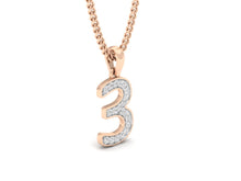 Load image into Gallery viewer, 18Kt rose gold number 3 real diamond pendant by diamtrendz