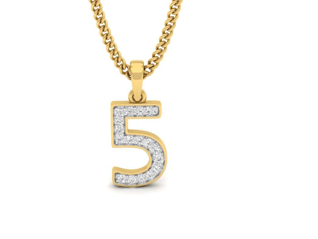 18Kt gold number 5 real diamond pendant by diamtrendz