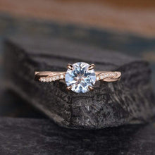 Load image into Gallery viewer, 14Kt Rose gold designer Solitaire Round Shape Aquamarine, Half Eternity Infinity Natural diamond Band ring by diamtrendz
