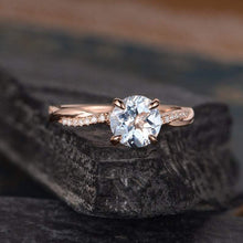 Load image into Gallery viewer, 14Kt Rose gold designer Solitaire Round Shape Aquamarine, Half Eternity Infinity Natural diamond Band ring by diamtrendz
