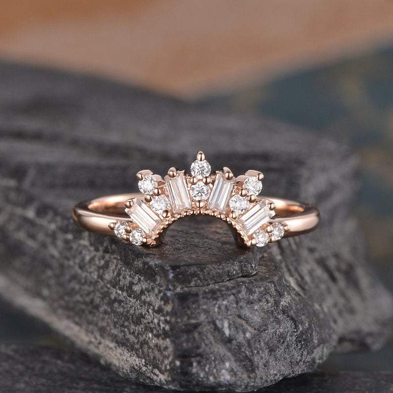 14Kt Rose gold designer Cluster Chevron V Shaped Curved Baguette Cut Natural diamond Band ring by diamtrendz