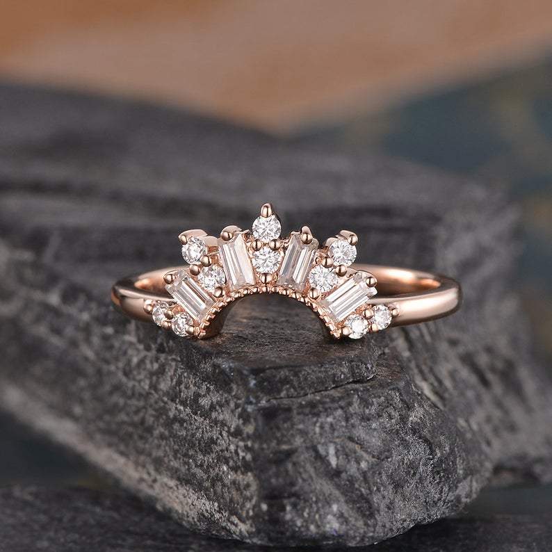 Curved baguette cheap wedding band
