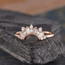 Load image into Gallery viewer, 14Kt Rose gold designer Cluster Chevron V Shaped Curved Baguette Cut Natural diamond Band ring by diamtrendz
