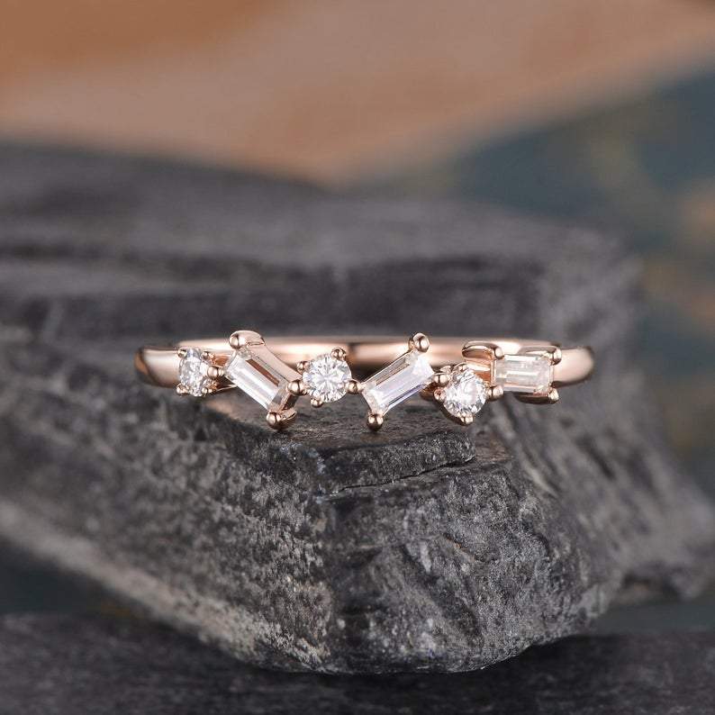 14Kt Rose gold designer Half Eternity Baguette Cut Natural diamond Band ring by diamtrendz