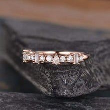 Load image into Gallery viewer, 14Kt Rose gold designer  Baguette Cut Peart Cut Half Eternity Natural diamond ring by diamtrendz
