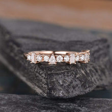 Load image into Gallery viewer, 14Kt Rose gold designer  Baguette Cut Peart Cut Half Eternity Natural diamond ring by diamtrendz
