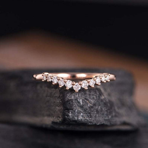 14Kt Rose gold designer Chevron V Shaped Curved diamond ring by diamtrendz