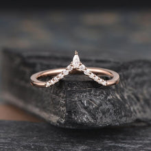 Load image into Gallery viewer, 14Kt Rose gold designer Pear Cut Chevron V Shaped Curved Natural diamond ring by diamtrendz

