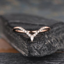 Load image into Gallery viewer, 14Kt Rose gold designer Pear Cut Chevron V Shaped Curved Natural diamond ring by diamtrendz
