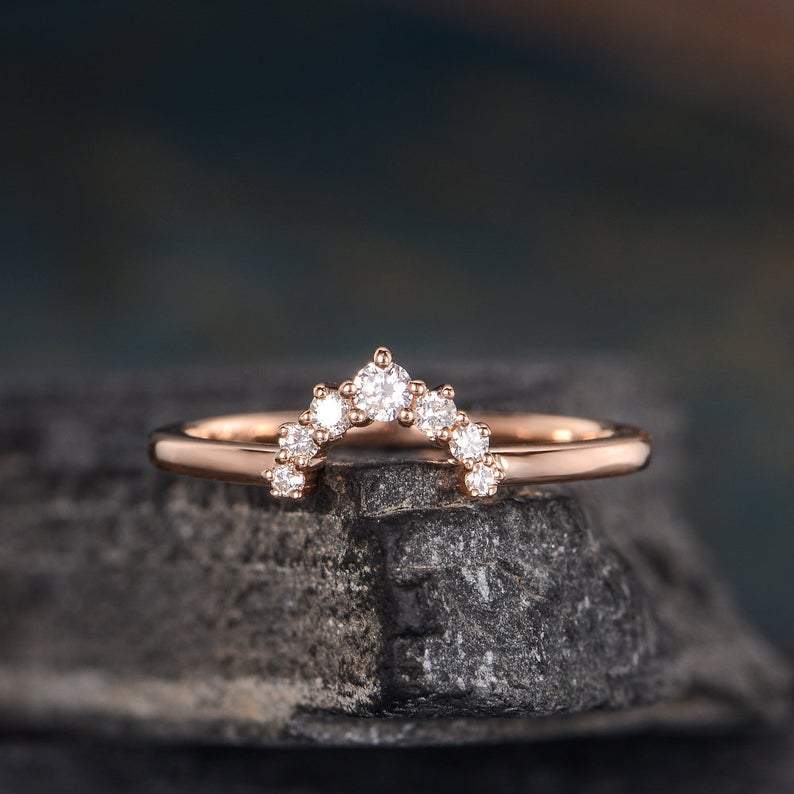 14Kt Rose gold designer Chevron V Shaped Curved Natural diamond Band ring by diamtrendz