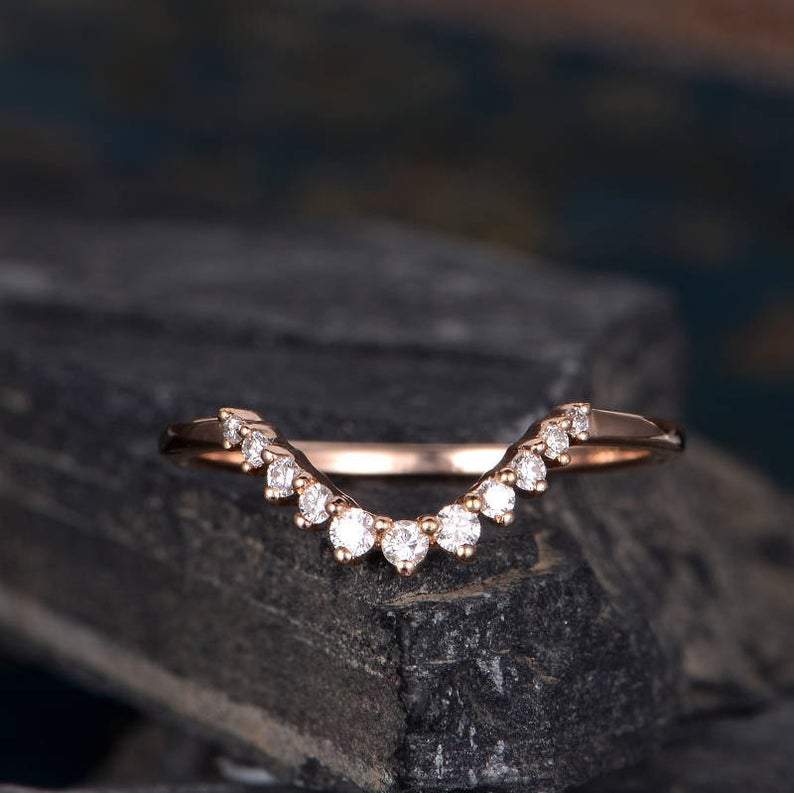14Kt Rose gold designer Chevron V Shaped Curved Natural diamond Band ring by diamtrendz