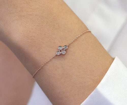 14Kt Rose Gold Chain 4 Stone Cluster Natural Diamond Charm Bracelet
