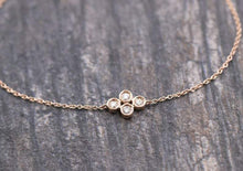 Load image into Gallery viewer, 14Kt Rose Gold Chain 4 Stone Cluster Natural Diamond Charm Bracelet
