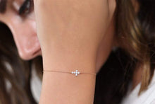 Load image into Gallery viewer, 14Kt Rose Gold Cross Natural Diamond Charm Bracelet
