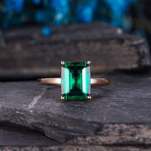 14Kt Rose gold designer Solitaire Gemstone Emerald ring by diamtrendz