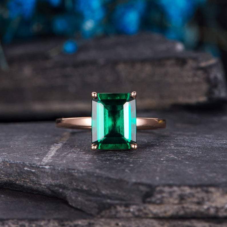 14Kt Rose gold designer Solitaire Gemstone Emerald ring by diamtrendz