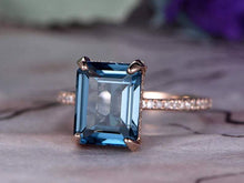 Load image into Gallery viewer, 14Kt Rose Gold Designer Blue Topaz Emerald Shape Diamond Ring by Diamtrendz
