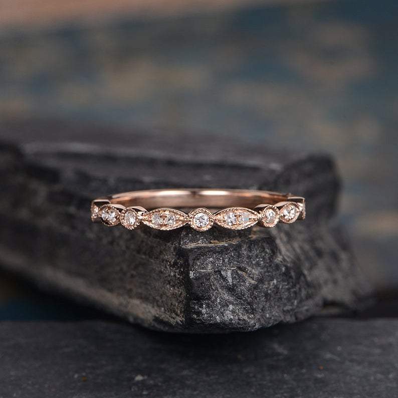 14Kt Rose gold designer Marquise Shape Half Eternity diamond ring by diamtrendz