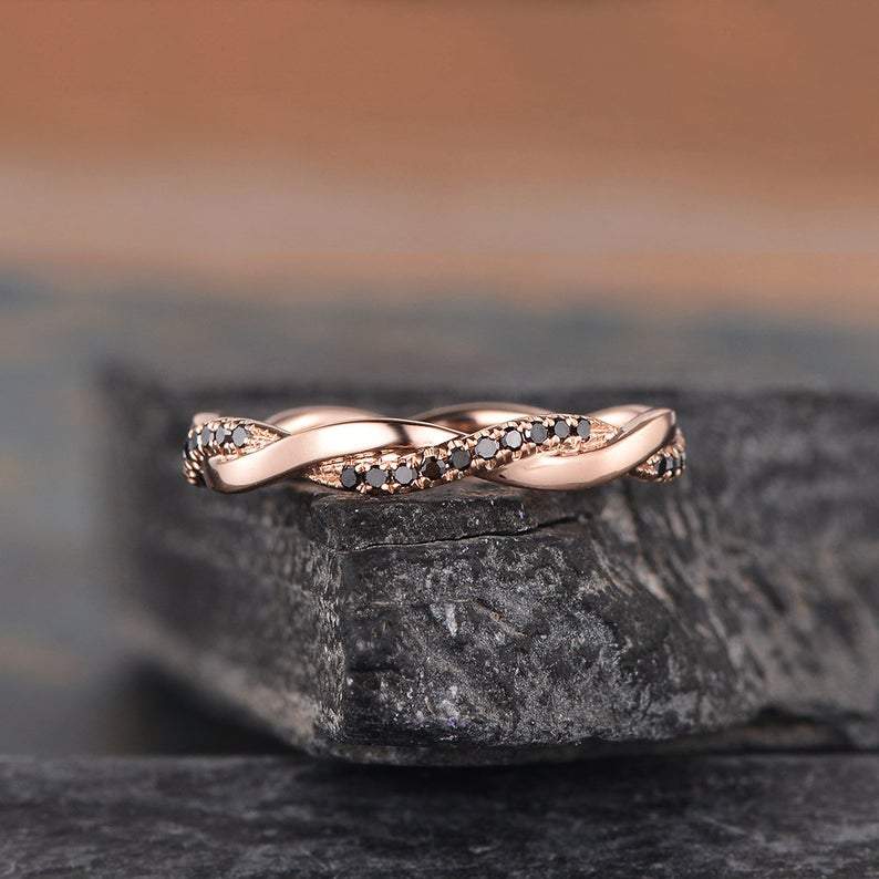 14Kt Rose gold designer Infinity Eternity Twist Natural Black diamond ring by diamtrendz